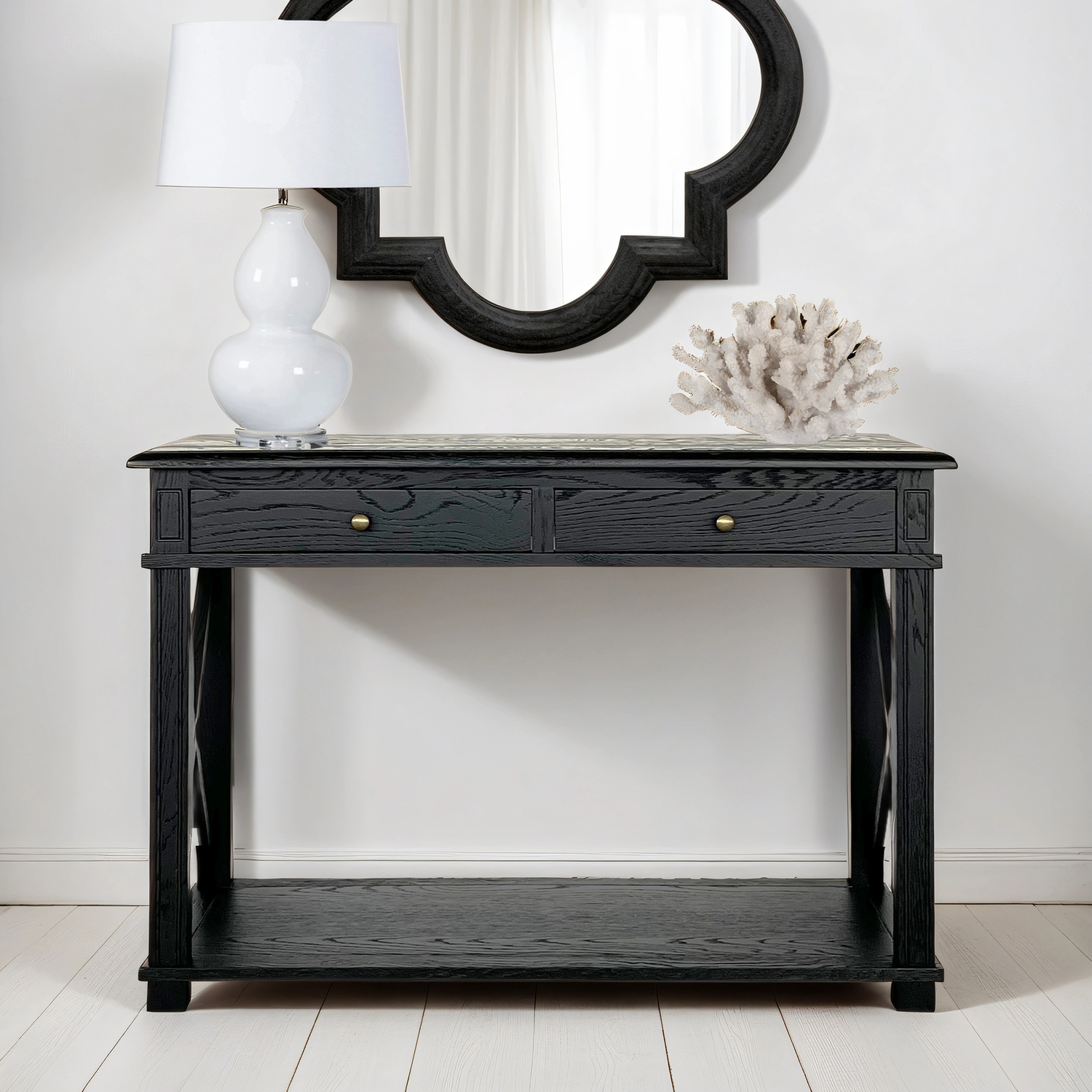 X-Brace-2-Drawer-Oak-Console-Table