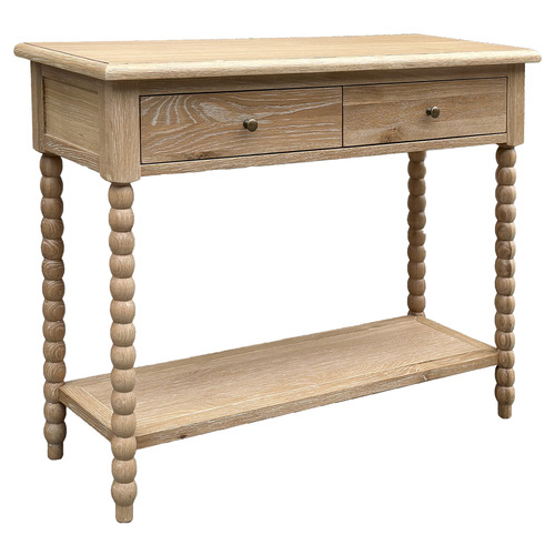 Whitewashed Oak Bobbin Oak Wood Console Table