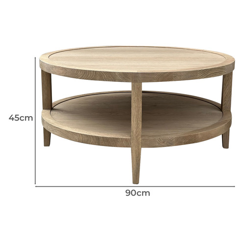 French Round Oak Wood Coffee Table