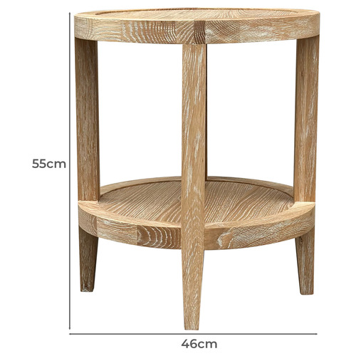 French Round Oak Wood Side Table