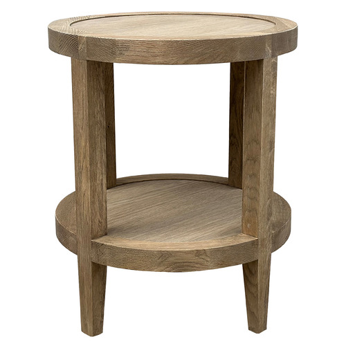 French Round Oak Wood Side Table