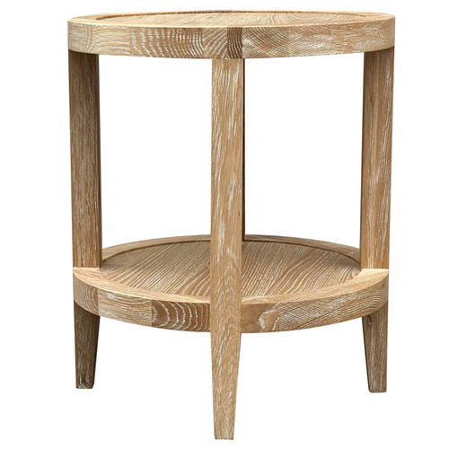 French Round Oak Wood Side Table