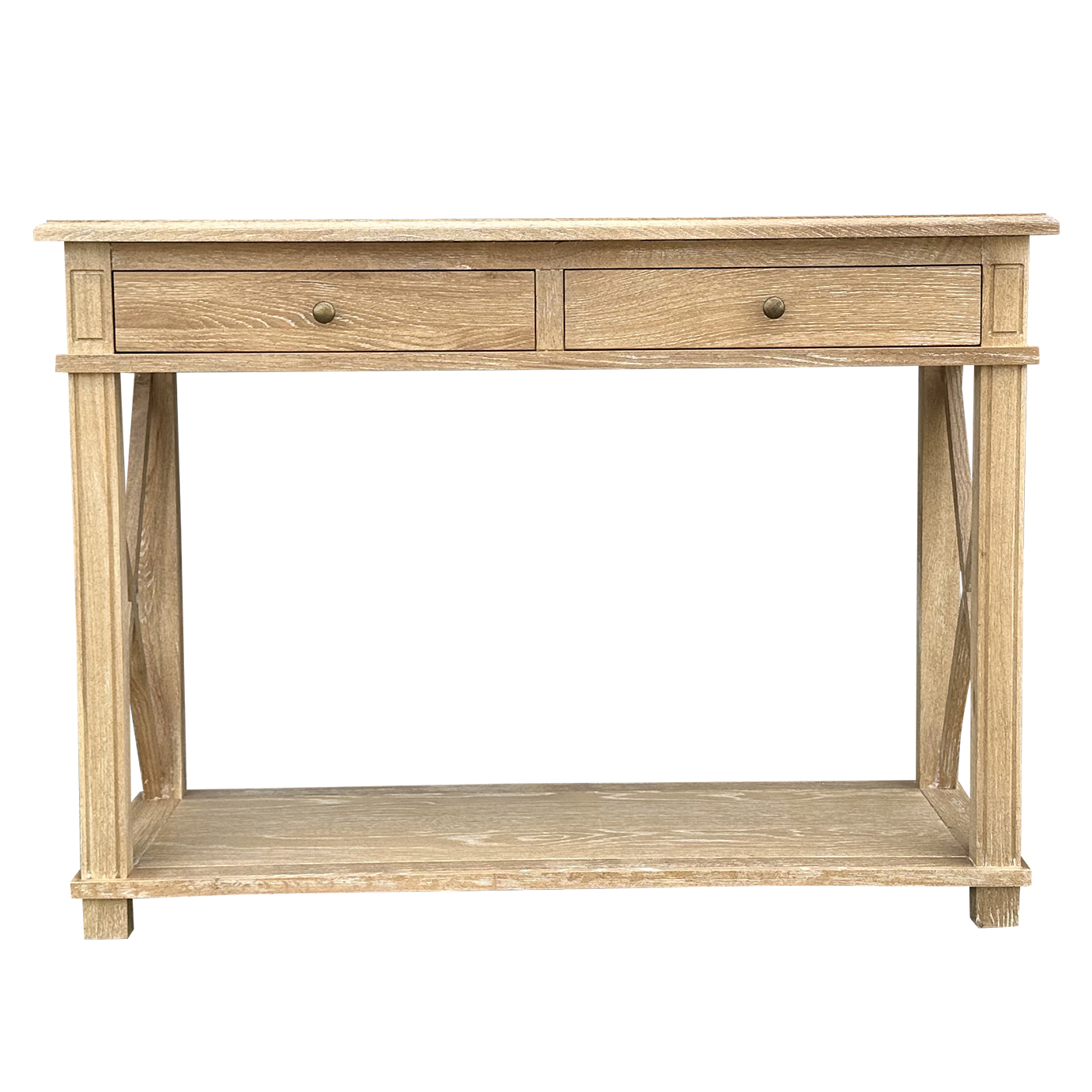 X-Brace-2-Drawer-Oak-Console-Table