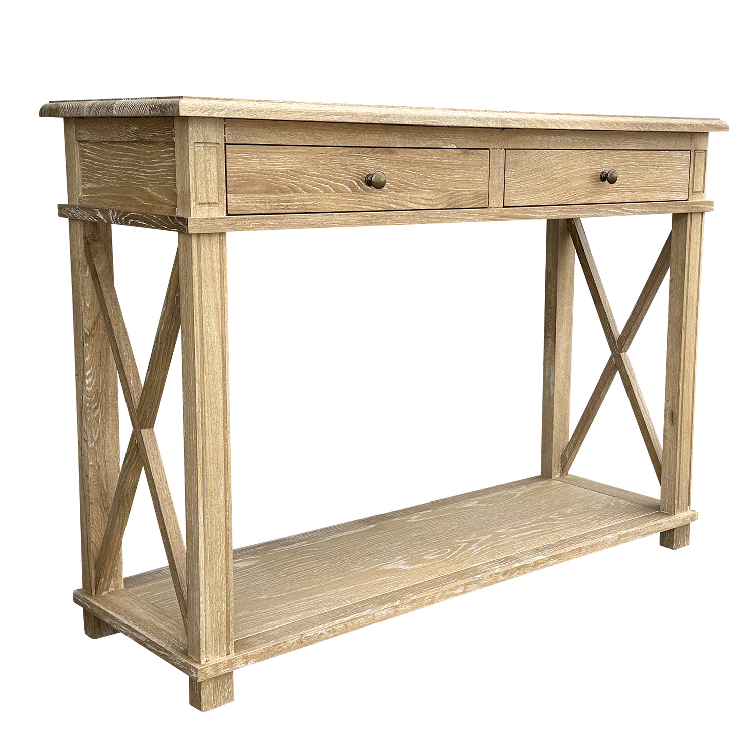 X-Brace-2-Drawer-Oak-Console-Table