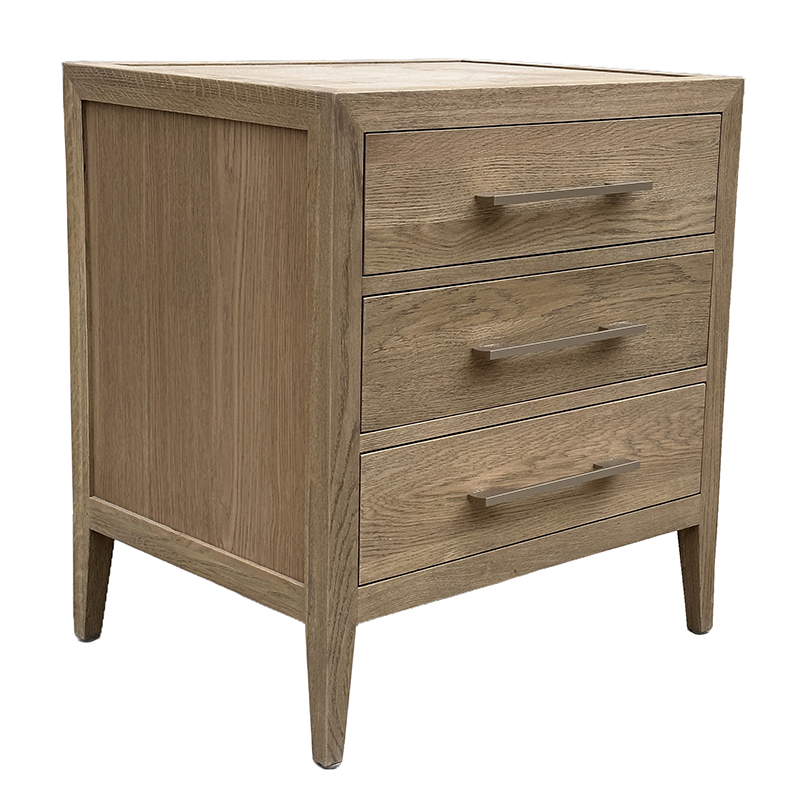 Blanchard Oak Wood 3 Drawer Bedside Table