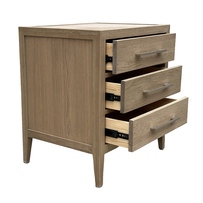 Blanchard Oak Wood 3 Drawer Bedside Table
