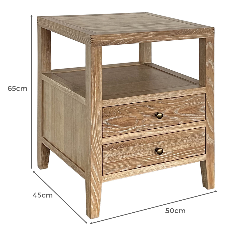 Hiraya Oak Wood 2 Drawer Bedside Table