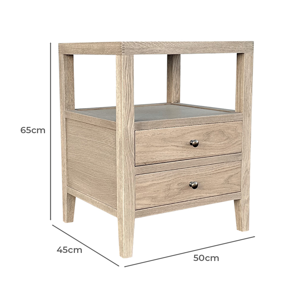 Hiraya Oak Wood 2 Drawer Bedside Table