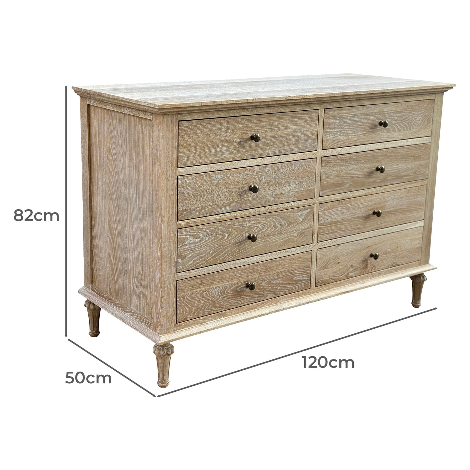 Harland 8 Drawer Oak Wood Dresser