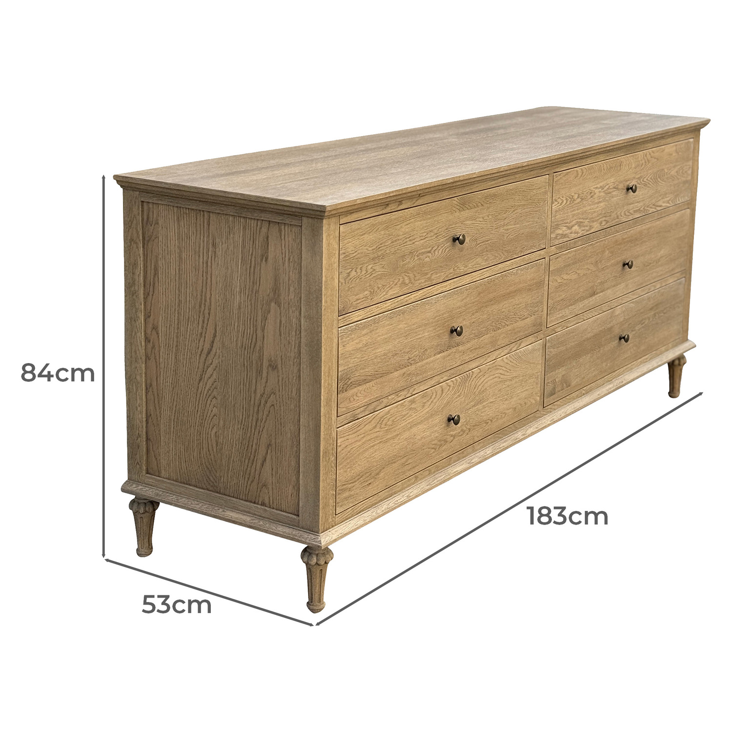 Harland 6 Drawer Oak Wood Dresser