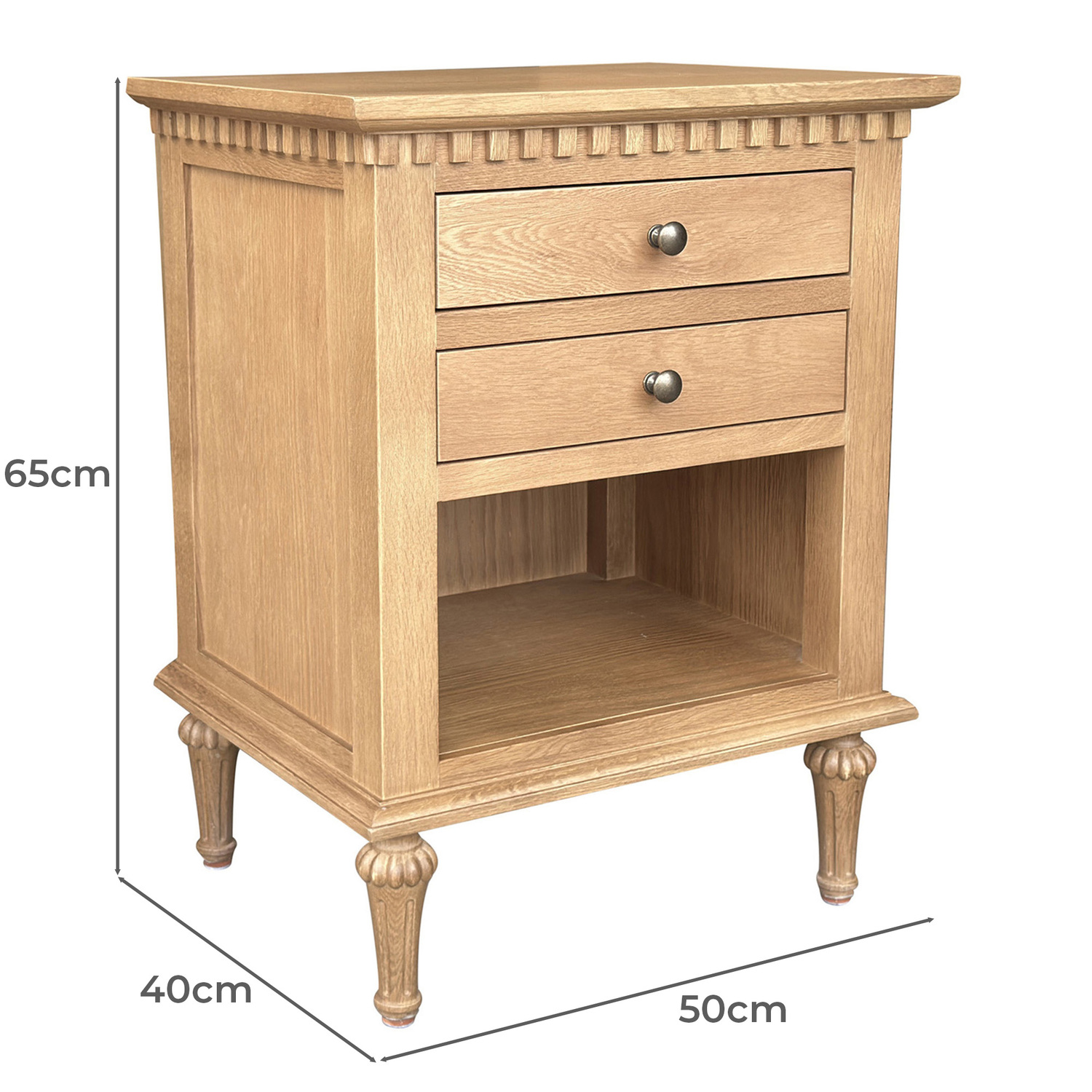 Enid Oak Wood 2 Drawer Bedside Table