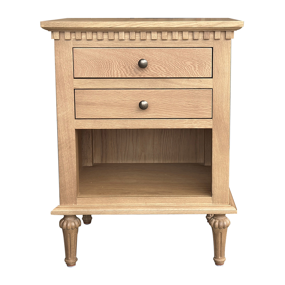 Enid Oak Wood 2 Drawer Bedside Table