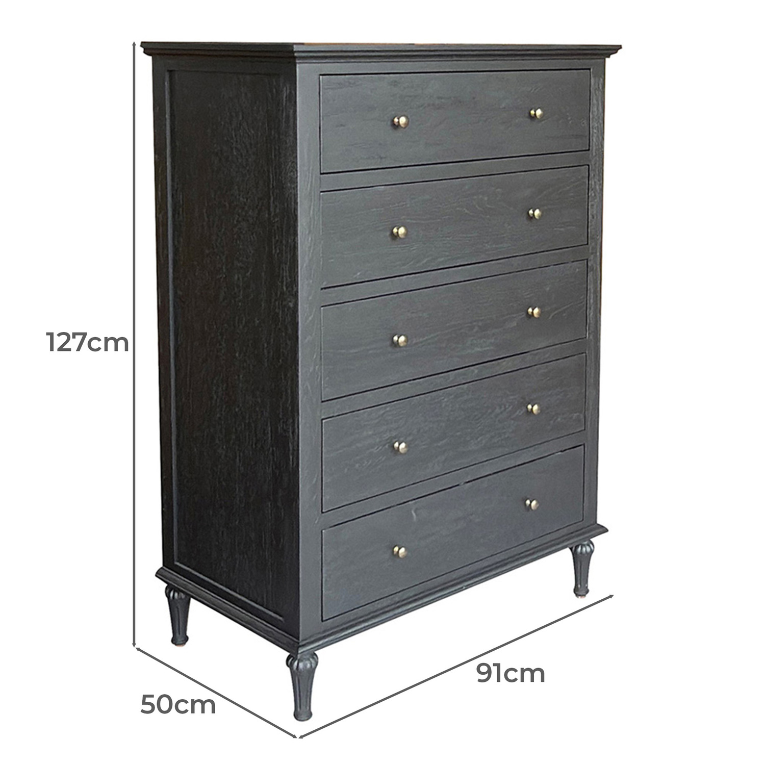 Evelyn 5 Drawer Oak Wood Tallboy
