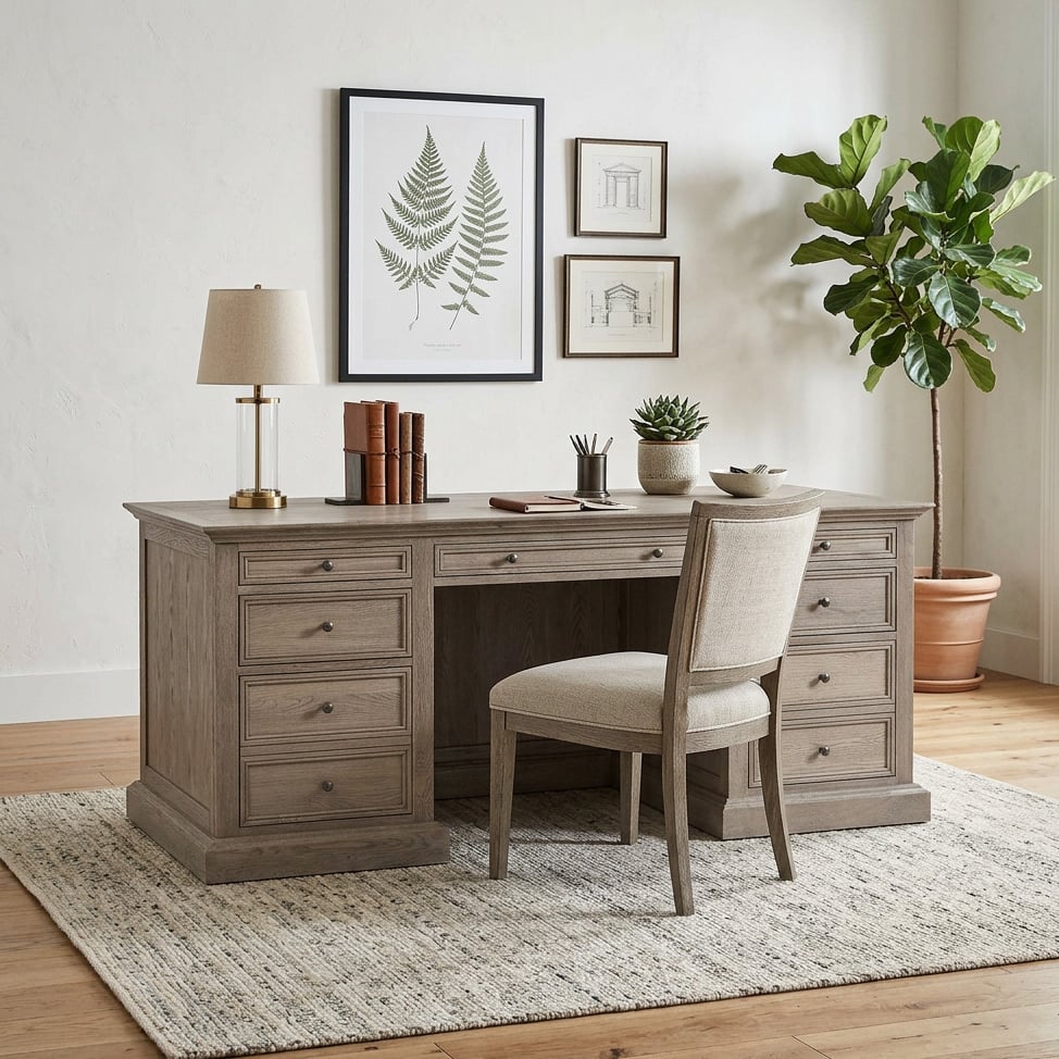 Bettina 7 Drawer Oak Wood Executive Desk