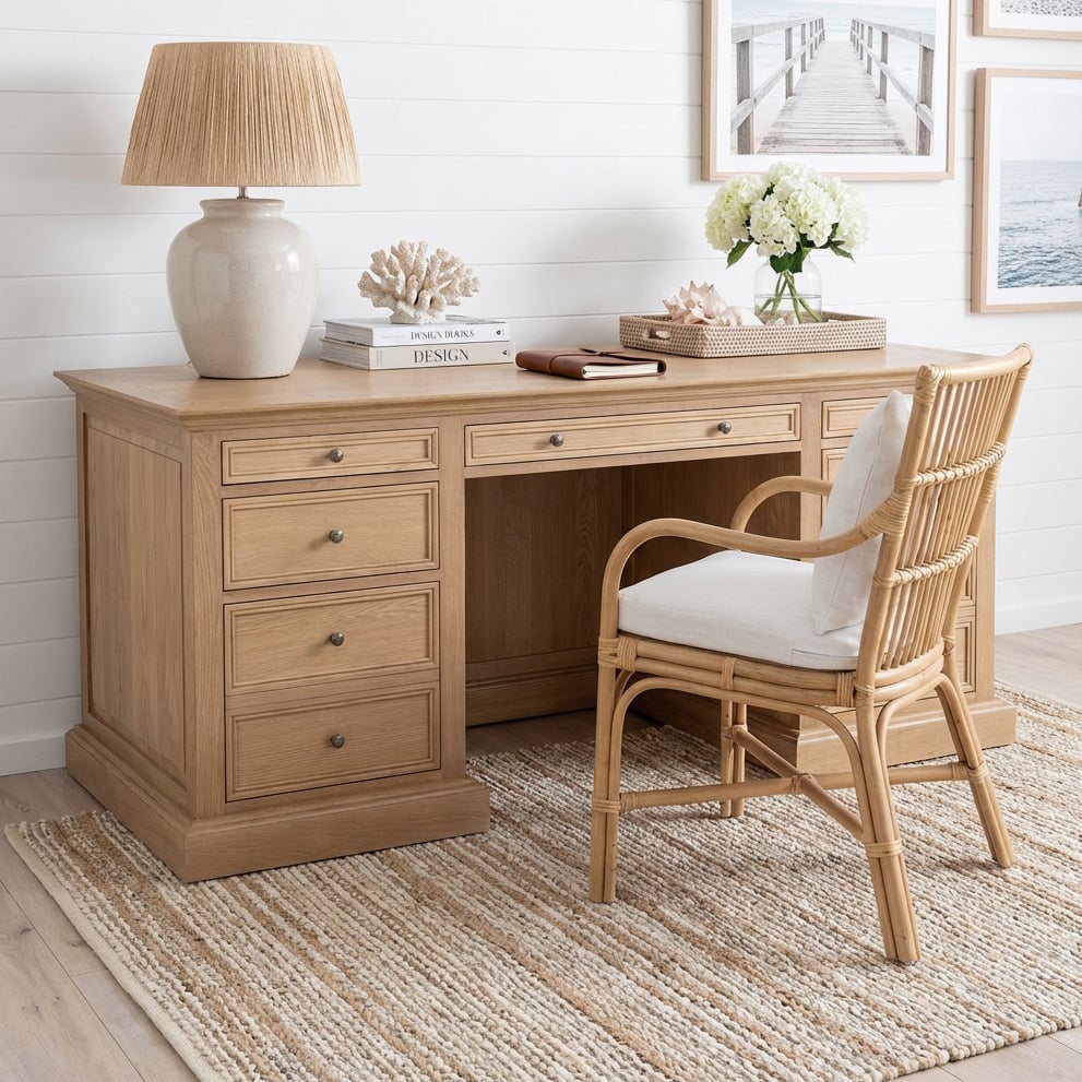 Bettina 7 Drawer Oak Wood Executive Desk