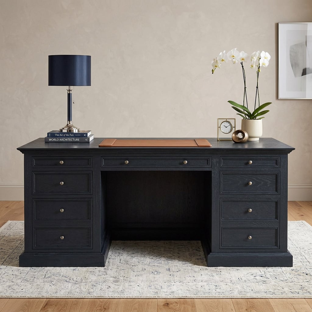Bettina 7 Drawer Oak Wood Executive Desk