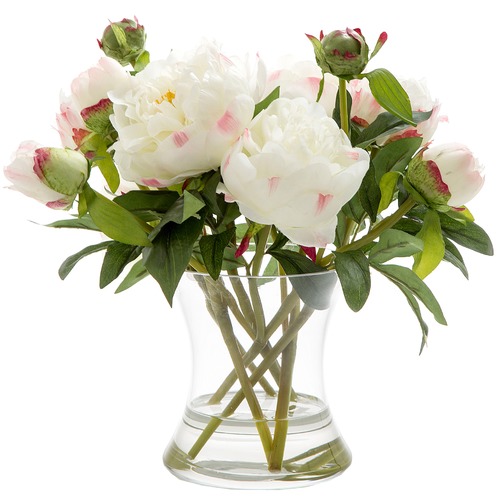 Faux Peony with Glass Vase