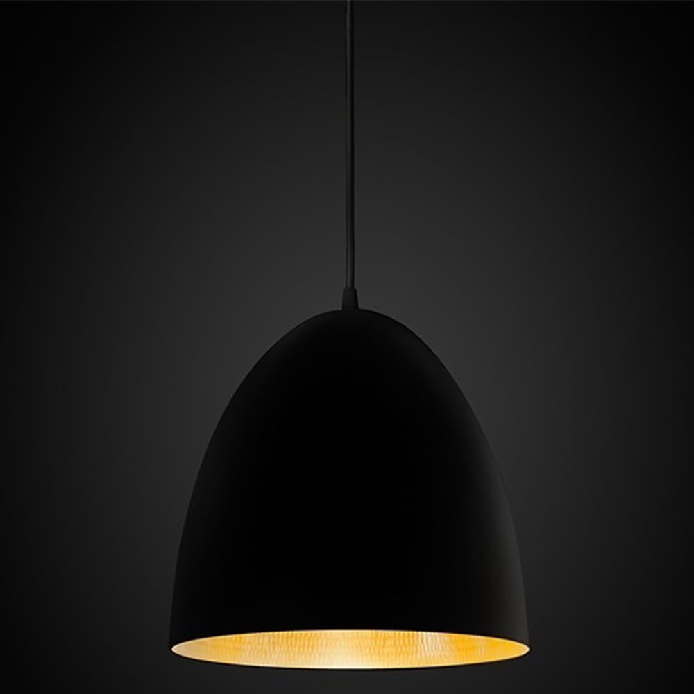 Egg Ceiling Light in Black with Beaten Brass Finish