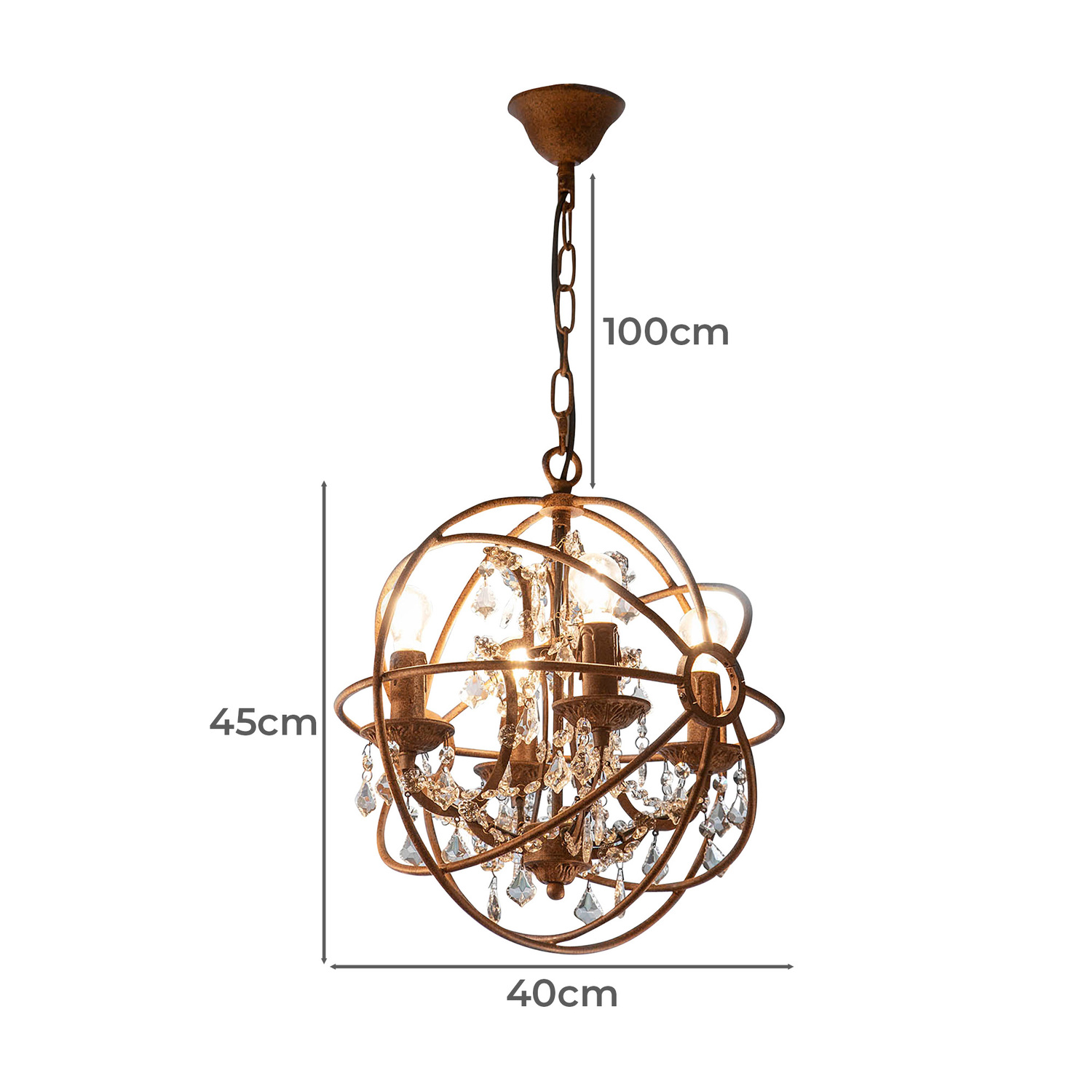 Small Rust Sundance Metal & Chinese Crystal Chandelier