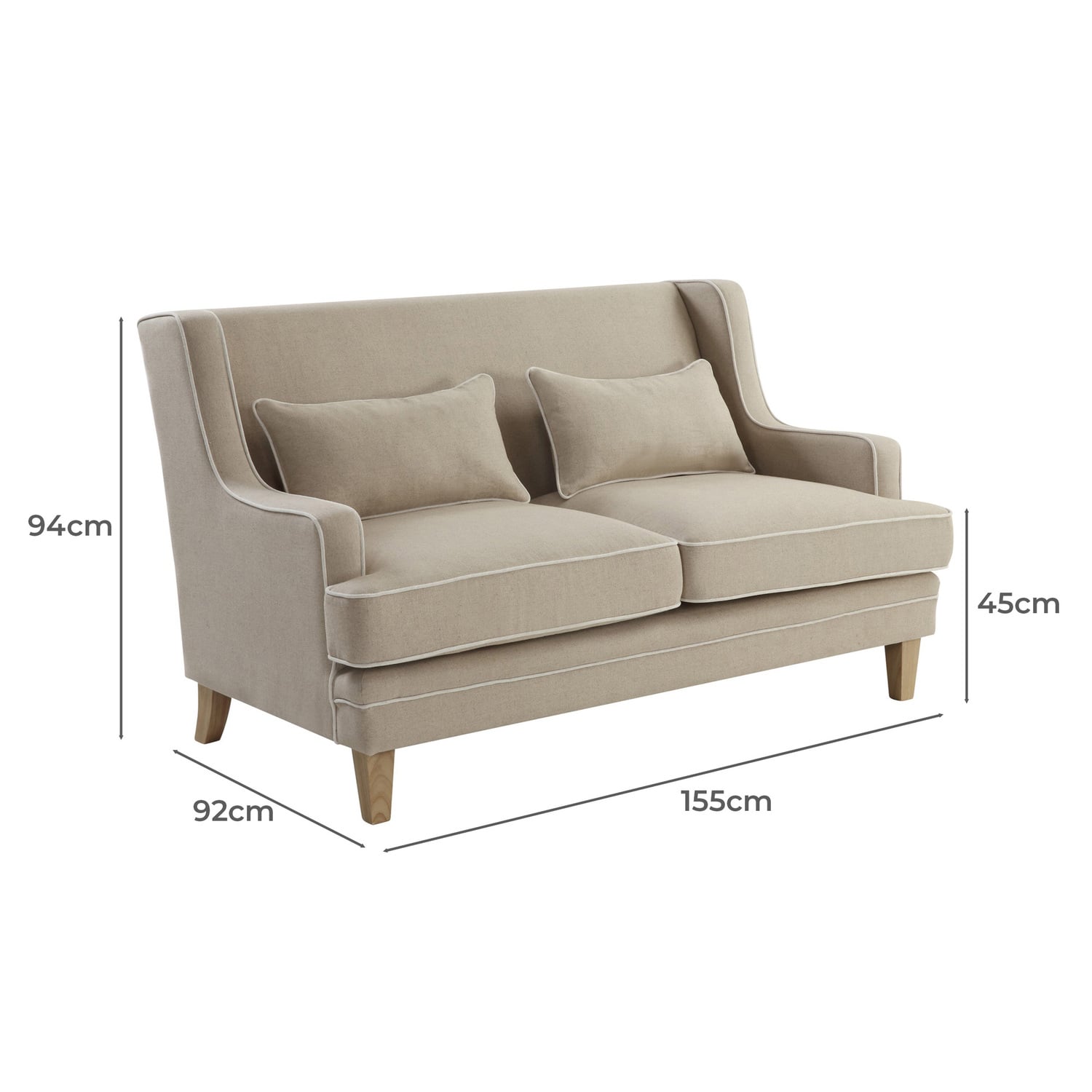 Natural Bronte 2 Seater Upholstered Sofa