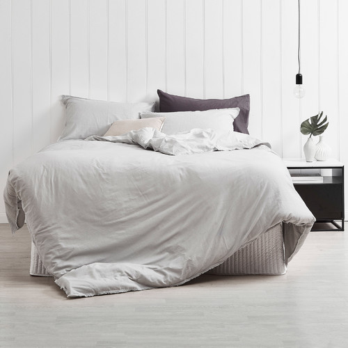 Dove Grey Frayed Edge LinenBlend Quilt Cover Set Temple & ster