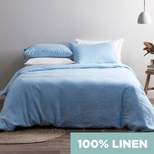 Bed by Temple & Webster Blue Vintage Wash Pure Linen Quilt Cover Set