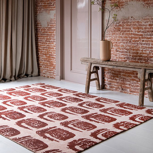 Red Woodblock Hand-Loomed Cotton Rug