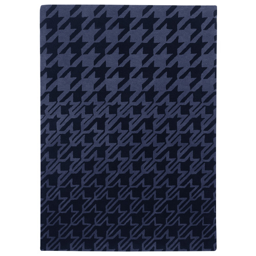 Dark Blue Houndstooth Hand-Tufted Pure New Wool Rug