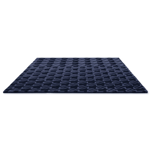 Dark Blue Houndstooth Hand-Tufted Pure New Wool Rug