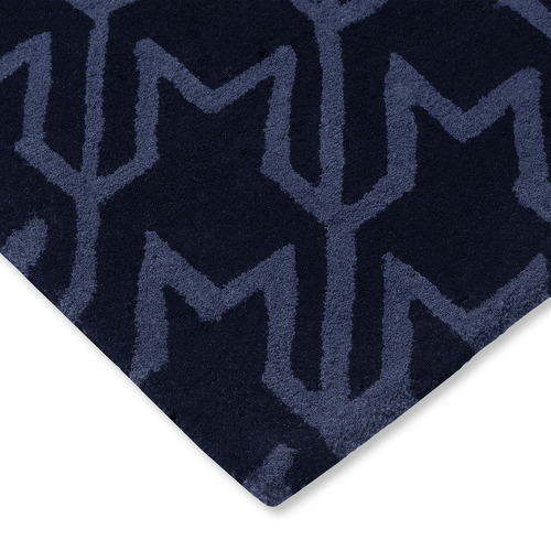 Dark Blue Houndstooth Hand-Tufted Pure New Wool Rug