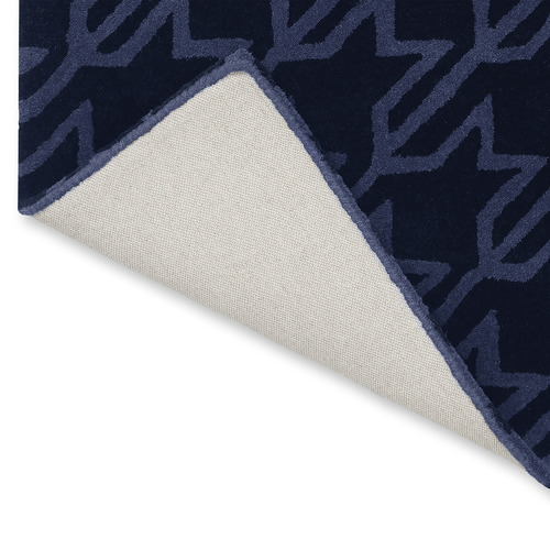 Navy Houndstooth Hand-Tufted Pure New Wool Rug | Temple & Webster
