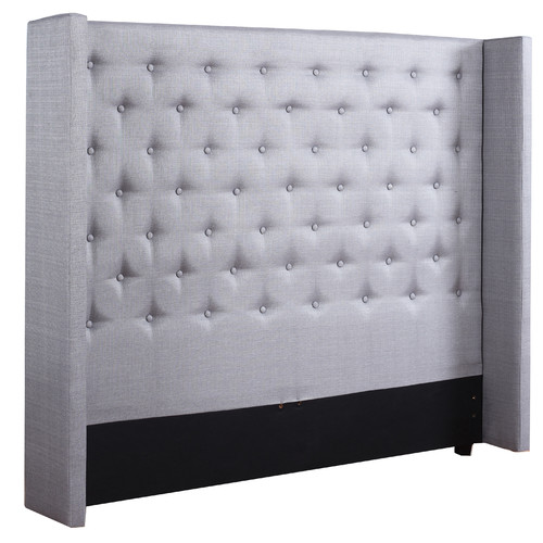 Light Grey Button Tuffted Wing Queen Size Bed Head Temple & ster