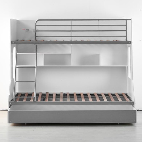 VIC Furniture White & Silver Single Over Double Trio Bunk Bed with