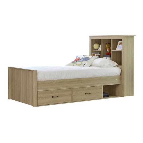 Vic Furniture Jeppe Oak King Single Bed With Bookshelves Drawers