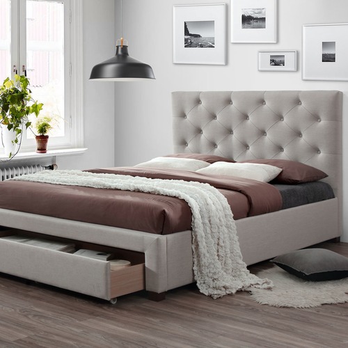 Vic Furniture Kingston Oat White Queen, White Queen Bed Frame With Drawers