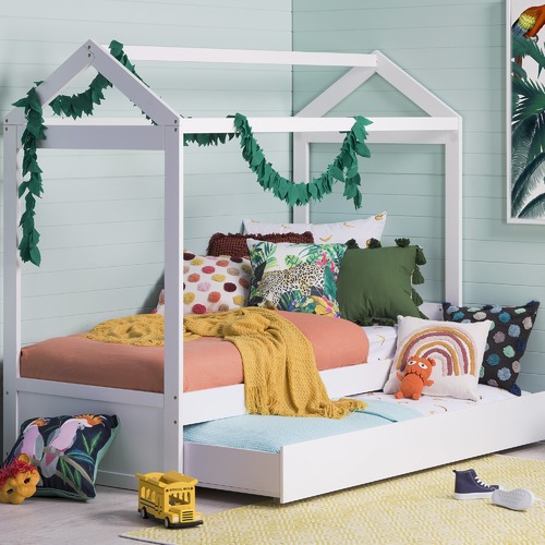 VIC Furniture White Darcy Single House Bed Temple & ster