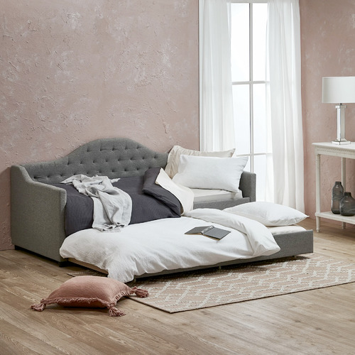 VIC Furniture Grey York Single Day Bed Frame with Trundle