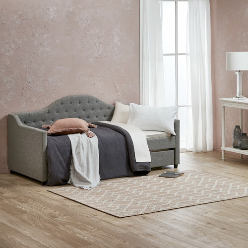 VIC Furniture Grey York Single Day Bed Frame with Trundle