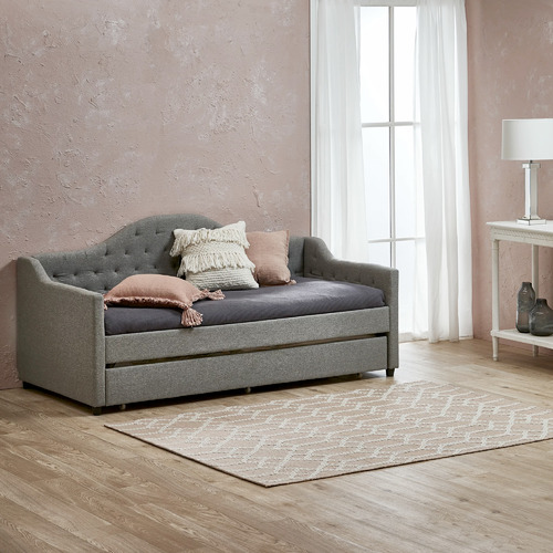 VIC Furniture Grey York Single Day Bed Frame with Trundle