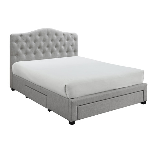 VIC Furniture Grey Kiev Upholstered Bed Frame with Storage Temple