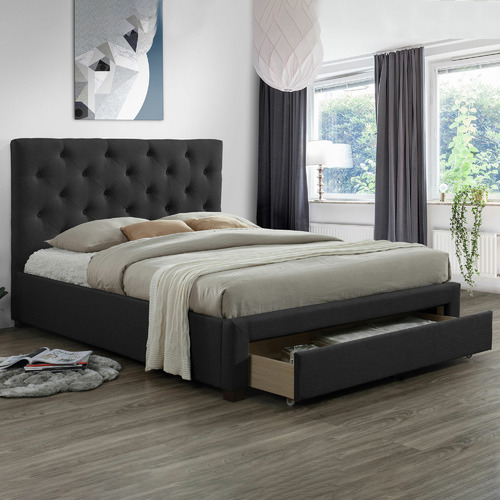 Vic Furniture Dark Grey Kingston, Grey Fabric Bed Frame Queen