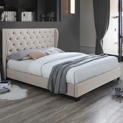 VIC Furniture Oat White Diamond Queen Bed & Mattress | Temple & Webster