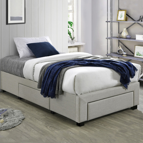 Vic Furniture Oat White Astro King, King Single Bed With Headboard Storage