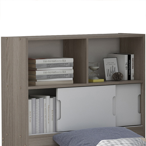 Light Grey & White Quentin King Single Storage Bed with Wall & Tower Bookcase