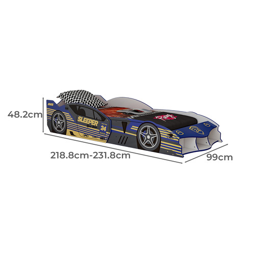 Anvha Long Single Adjustable Racing Car Bed with Mattress