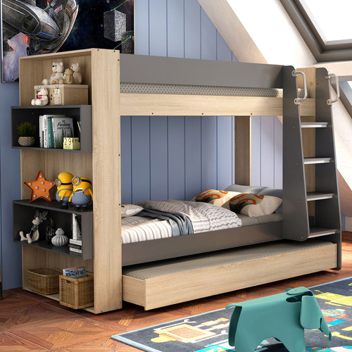 Cicely Single Bunk Bed with Bookshelf