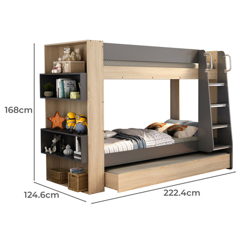 Cicely Single Bunk Bed with Bookshelf