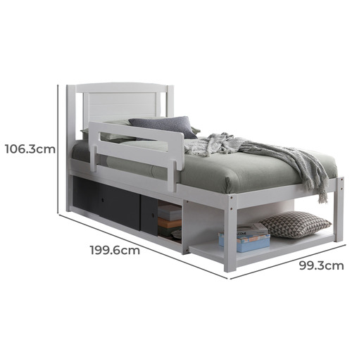 Clemmie Single Bed with Storage & Guardrail