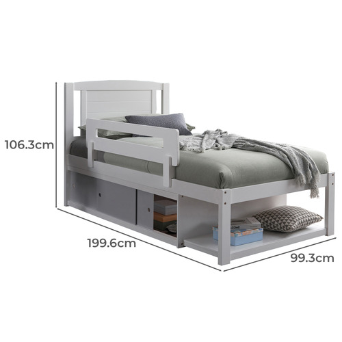 Clemmie Single Bed with Storage & Guardrail
