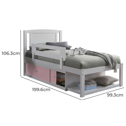 Clemmie Single Bed with Storage & Guardrail
